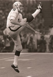 Longtime Oakland Raiders punter Ray Guy hit the video screen above the Louisiana Superdome at the 1976 Pro Bowl.