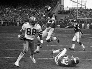 Drew Pearson and Roger Staubach answered the prayer of Cowboy fans with the "Hail Mary" to defeat the Minnesota Vikings in the 1975 NFC Playoffs.