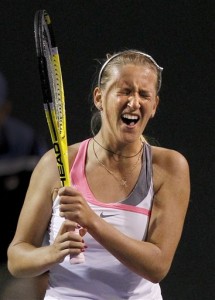 3rd seed Victoria Azarenka disappointed in defeat by Maria Jose Marinez Sanchez of Spain.