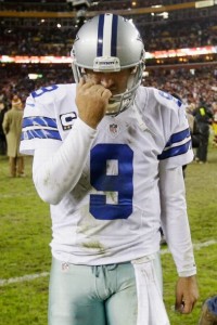 Fading star: A late Tony Romo interception ended up costing the Cowboys their season.
