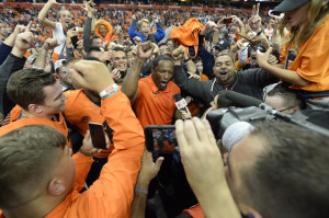 Babers was the center of attention on the field following Syracuse's win over defending national champion Clemson on Oct. 13, 2017.