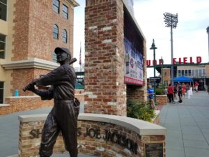 Statue of baseball legend Shoeless Joe Jackson at Fluor Field in Greenville, South Carolina.